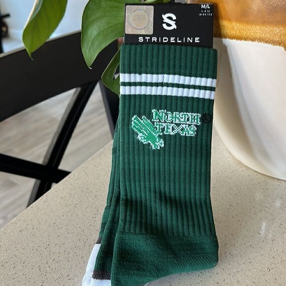NWT University of North Texas Strideline Green Socks M/L Knit Striped Crew Sport - Picture 9 of 9